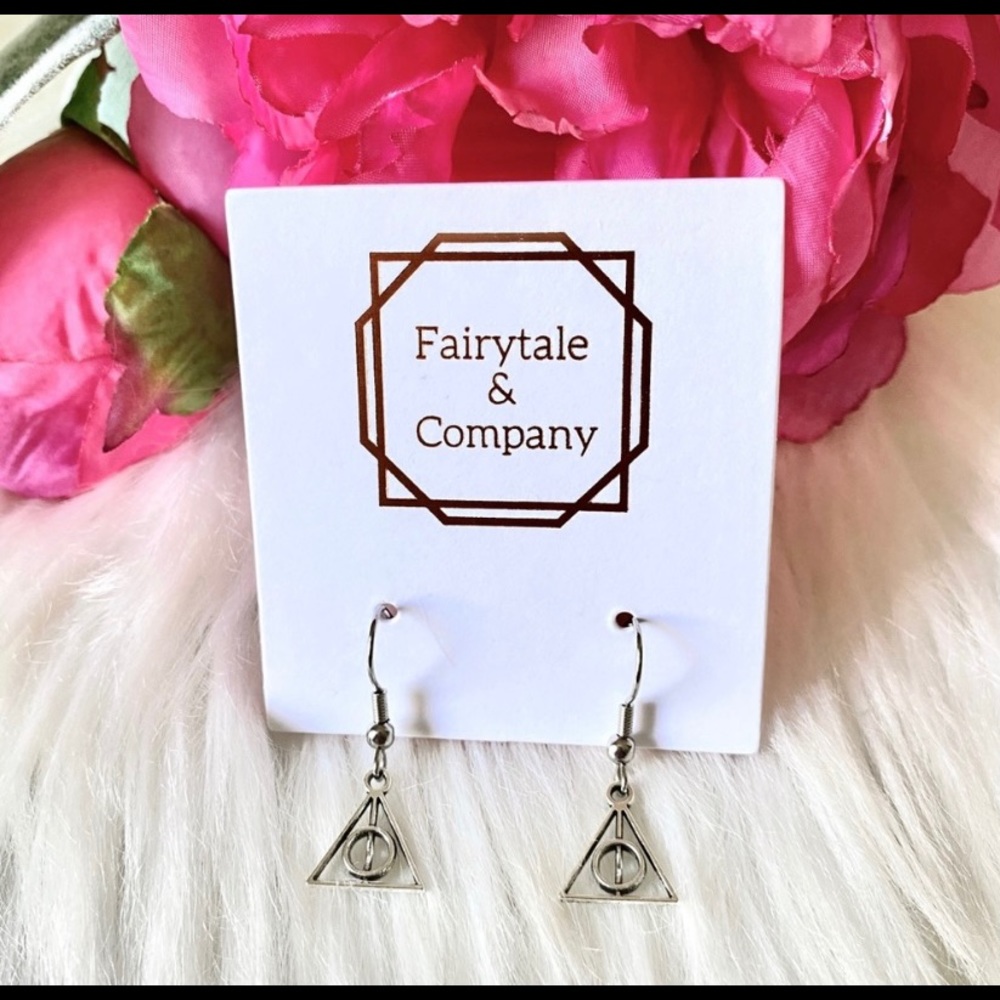 Deathly Hallow silver color dangle earrings
